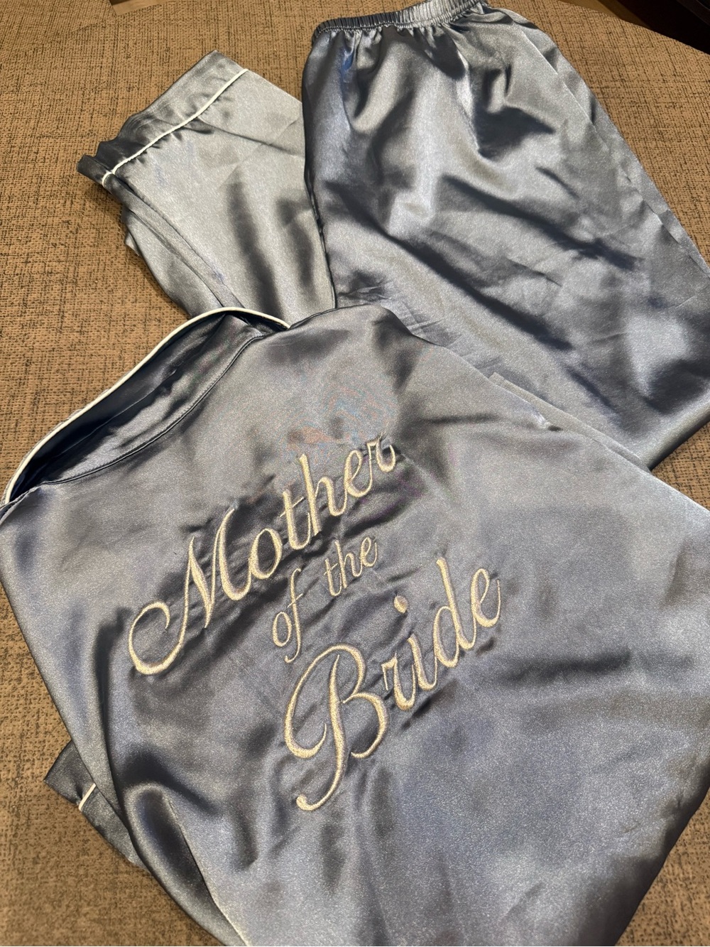 Mother of the Bride Satin Pajama Set - Steel Blue CUSTOM MADE